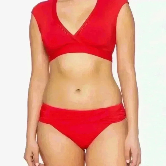 Bleu Rod Beattie Behind the Seams Cap Sleeve swim Top red size 14 pool beach - Picture 6 of 10